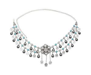 NSLS Cinturón de cintura de flores de cristal para mujer, cadenas de vientre, cinturón de playa, cadena de cuerpo, plata, india, étnico, bohemio, joyería turca egipcia, Large, aleación, Cristal