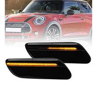 Nslumo Dynamic Side indicador de luz de señal de giro compatible con Mini Cooper F55 F56 F57 2014-up 2 piezas juego de luces de marcador lateral que fluye ámbar intermitente luz lente ahumada