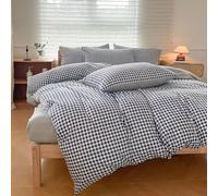 NSNLGSGC Juego de Funda de edredón a Cuadros Azul Marino, tamaño Individual, patrón geométrico Simple de cuadrícula Azul Oscuro, Funda de edredón de Microfibra Lavada Suave a Cuadros (2 Piezas,