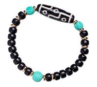 NSNYDNZ Pulsera de obsidiana, ágata, Pulsera Dzi Bodhi de Nueve Ojos, Pulsera elástica de Cuentas con patrón Hui, Pulsera de Cristal con Amuleto de la Suerte, meditación de Chakras Reiki for Mujeres