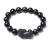 NSNYDNZ Pulsera de obsidiana, Pulsera Negra Piyao, obsidiana Negra Natural, Cuenta de Ojo de arcoíris, ahuyentador de Malos espíritus, talismán de Prosperidad, Ordinario,(Ordinary,12mm)