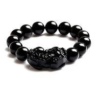 NSNYDNZ Pulsera de obsidiana, Pulsera Negra Piyao, obsidiana Negra Natural, Cuenta de Ojo de arcoíris, ahuyenta los Malos espíritus, talismán de Prosperidad,(16mm)