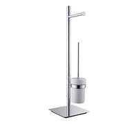 NSODOO - Soporte combinado antideslizante para cepillo de inodoro y soporte de papel estilo hotel de lujo premium para rollo de papel y cepillo de aseo con taza de cerámica blanca