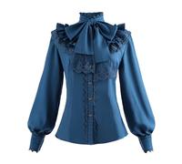 NSPSTT Blusa victoriana gótica con botones, blusa blanca de manga abombada para mujer, Azul-1043f, XL