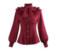 NSPSTT Blusa victoriana para mujer, camisa gótica de manga larga, estilo renacentista, blusa vintage Lolita de manga abombada, blusas elegantes del Reino Unido, Rojo-1043c, M