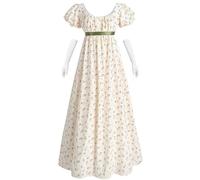 NSPSTT Vestidos de regencia para mujer, vestido floral de la época de la regencia, cintura imperio, vestido largo de fiesta de té con guantes, beige, L