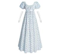 NSPSTT Vestidos de regencia para mujer, vestido floral de la época de la regencia, cintura imperio, vestido largo de fiesta de té con guantes, azul, M