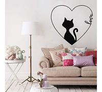 NSRJDSYT Corazón Amor Gato Silueta Pared Vinilo Arte Animales Pegatina para Sala de Estar y decoración de Pared de Dormitorio 60x57cm