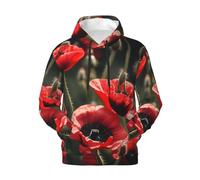 Nssbvnm Hermosa sudadera con capucha para hombre con estampado de amapola roja, cálida, ligera, para invierno, casual, esencial, ajuste holgado, Negro, 3XL