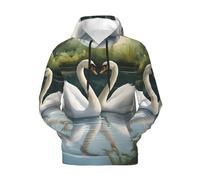 Nssbvnm Hermosa sudadera con capucha para hombre, diseño de cisnes en el lago, cálida, ligera, para invierno, casual, esencial, ajuste holgado, Negro, 4XL
