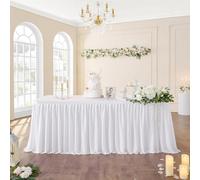 NSSONBEN 183 cm Blanco Poliéster Table Skirts for Rectangle Tables, Wrinkle Free Ruffle Pleats Cloth Table Skirt for Banquet Wedding Birthday Baby Shower Trade Meeting Cake Postre Tables(No Top Cover)