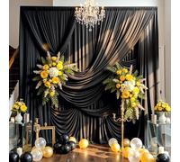 NSSONBEN 2 PCS Cortina de telón de Fondo Negro, L150 * H300cm Fondos fotográficos, Poliéster Fondo para Boda, Cumpleaños, Fiesta, fotográficos, Navidad, Año Nuevo