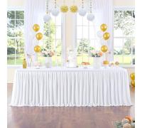 NSSONBEN Falda de mesa blanca de poliéster para baby shower, baby shower, niñas, bodas, cumpleaños, cumpleaños infantiles, 4,5 yardas, 427 x 77 cm