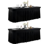 NSSONBEN Paquete de 2 manteles de elastano Negro para mesas rectangulares de 60 pulgadas, irrompibles, Extensibles con Falda para Banquete, Fiesta, Boda, Cumpleaños, Reunión, Decoración