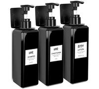 Nswayy 3pcs Dispensador de Jabón Ducha Botellas Vacías con Bomba de Prensa con Bandeja de bambú Dispensador con Pegatinas y Soportes para Champú Loción Gele de Baño