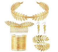 Nswayy 5 Juegos de Joyas de Diosa Griega para Mujer,Diadema Griega Romano Laurel Hojas Corona Accesorios Diosa Griega Romano Laurel Diademas Pendientes para Regalo Dia de la Madre