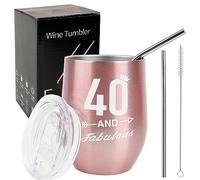Nswayy Copas de Vino de Acero Inoxidable,Copas de Vino Regalos de 40 Cumpleaños para Mujeres con Cepillo de Limpieza Vasos de Acero Inoxidable Oro Rosa Regalos Cumpleaños Regalo Dia de la Madre