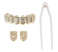 NSXAYIWE Teeth Brace Set High Quality Brass Plated Gold Teeth Decoration Easy to Use Metal Brace for Halloween Parties Hip Hop Fashion Concerts (rondas)