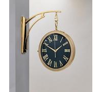 NTALJC 16 Inch Large Wall Clocks Double Sided, Quiet Clock Hanging Clocks, Metal Luxury Double Sided Wall Clock, Wall Mounted Watch, for Home Decor Indoor Outdoor Wall Decoration (Blue, 46×41cm)