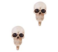 NTALJC 2pcs creative Halloween cráneo espeluznante ganchos de cráneo de cráneo material de resina del llavero y decoración de la pared del soporte de ropa