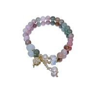 NTALJC , Aguas de color natural con cuentas, borde de cuatro hojas de colgante de trébol, joyería de cristal elástica reiki para hombres mujeres