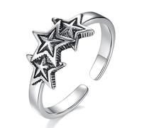 NTALJC Anillo Abierto de Plata de Ley para Hombre y Mujer, Forma de Conexión de Estrella, Estilo Retro Punk, Joyería para Hombre y Mujer, Talla Única, Metal Precioso, Gema Preciosa