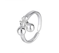 NTALJC Anillo abierto de plata de ley para mujer, colgante de campana, anillo liso minimalista para uso de fiesta de mujer,