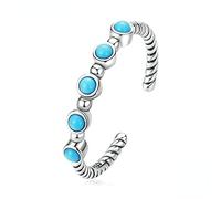 NTALJC Anillo abierto de plata de ley para mujer con engaste redondo de turquesa para joyería de fiesta de boda para mujer, talla única, metal precioso, gema preciosa