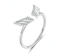 NTALJC Anillo abierto de plata de ley para mujer, forma de ala, engastado con circonitas brillantes, accesorio de mujer glamuroso, talla única, metal precioso, gema preciosa