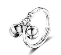 NTALJC Anillo abierto de plata de ley para mujer, forma de doble campana, pulsera ajustable para mujer, talla única, metal precioso, gema preciosa