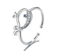 NTALJC Anillo abierto de plata de ley para mujer, forma romántica de ballena, lindo y dulce, para anillos de pareja