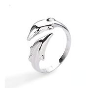 NTALJC Anillo abierto de plata de ley para mujer, linda forma de delfín, acabado liso, perfecto para joyería de fiesta para mujer, talla única, metal precioso, gema preciosa
