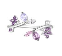 NTALJC Anillo de amatista de oro blanco, anillo de boda abierto delicado para mujer y anillo con cristal, H 1/2, Oro blanco de 9 quilates, amatista y cristal