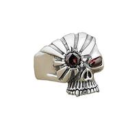 NTALJC Anillo de calavera de plata de ley 925 ~ Anillo de momia con ojos de piedra CZ roja ~ Joyería de motociclista para hombre Tamaño de EE. UU. 7 a 15,