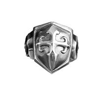 NTALJC Anillo de escudo cruzado de plata para hombres ~ Anillo templario ~ Anillo pesado de escudo de caballeros ~ Anillo de escudo cruzado medieval 3D de plata de ley 925,