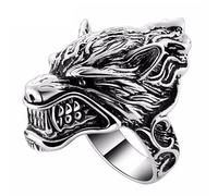 NTALJC Anillo de lobo de plata para hombres ~ Anillo de hombre lobo ~ Anillo de lobo de plata ~ Anillo de plata para hombre ~ Anillo de cabeza de lobo ~ Plata de ley 925,