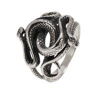 NTALJC Anillo de serpientes estereoscópicas de plata para hombres ~ Anillo de serpiente de 2 cabezas de lujo exagerado retro de plata 925,