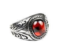 NTALJC Anillo TVD de corazón de Damon Salvatore de granate rojo de plata S925 para hombre o mujer ~ Hojas grabadas, joyería fina de piedras preciosas,