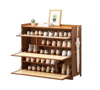 NTALJC Bamboo Shoe Cabinet - Space Saving Rack with Flaps & 2 Hooks for Hallway & Living Room, Eco-Friendly Design, Stylish Entryway - Width 33cm