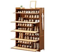 NTALJC Bamboo Shoe Cabinet - Space Saving Rack with Flaps & 2 Hooks for Hallway & Living Room, Eco-Friendly Design, Stylish Entryway - Width 33cm