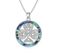 NTALJC Clover Necklace Silver Four Leaf Clover Necklace Abalone Pendant for Women Girls