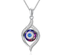 NTALJC Collar colgante de ojo malvado plateado: azul, púrpura, azul volcánico; Luck Amulet Ojo Turco Jewelry Gift for Women