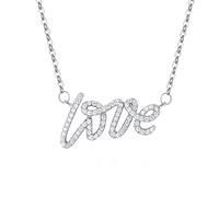 NTALJC Collar de circonita, letra amor, hueco, forma redonda, S, plata, 45 x 1,9 cm, para aniversario del día de San Valentín