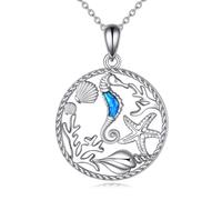 NTALJC Collar de delfín/caballito de mar con colgante de caballito de mar de plata, collar de ópalo para mujeres, hombres, niños, cumpleaños