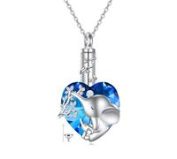 NTALJC Collar de elefante de plata, collar de urna de elefante para cenizas, corazón, joyería de cristal, regalos para mujeres y niñas