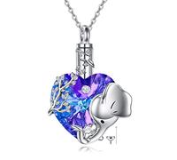 NTALJC Collar de elefante de plata, collar de urna de elefante para cenizas, corazón, joyería de cristal, regalos para mujeres y niñas