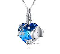 NTALJC Collar de elefante de plata, collar de urna de elefante para cenizas, corazón, joyería de cristal, regalos para mujeres y niñas