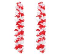 NTALJC Collar de leis hawaiano, juego de 2 piezas, guirnalda de flores tropicales, lei floral falso rojo y blanco para decoraciones del festival del día nacional de la fiesta de Luau