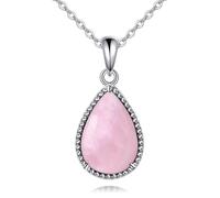 NTALJC Collar de plata lapislázuli, turquesa, ónix negro, cuarzo rosa, ámbar, piedra lunar, collar de lágrima, regalo para mujer