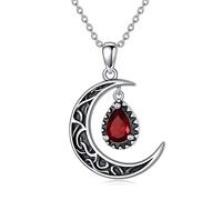 NTALJC Crescent Moon Necklace Silver Emerald/Red/Purple/Black/Blue/Aquamarine/Moss Agate Celtic Moon Teardrop Necklace Celtic Jewelry Gifts for Women Girls Birthday